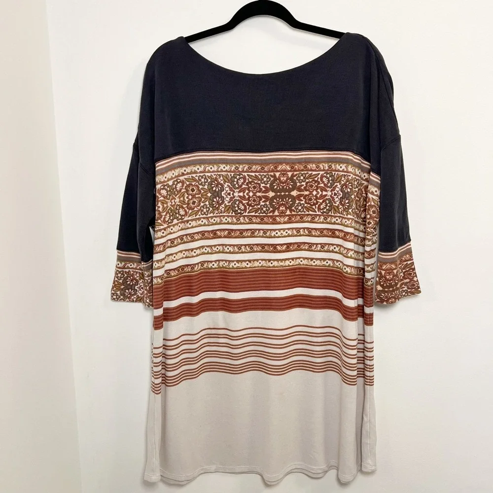 Free People Womens Tunic Dress Boho Bohemian Stripes Print‎ Block Size Medium